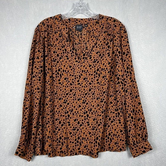 NWOT Gap Top Blouse Small Brown Leopard Print Popover Shirt Pullover - Picture 2 of 10